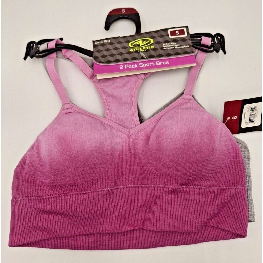 NWT Athletic Works Girls Sports Bras 2-Pack Size S Small Pink & Grey